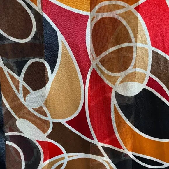 2/$20 👒 Vintage Oldstock Sheer Scarf with Red, Black, Orange Abstract Pattern - Picture 7 of 8